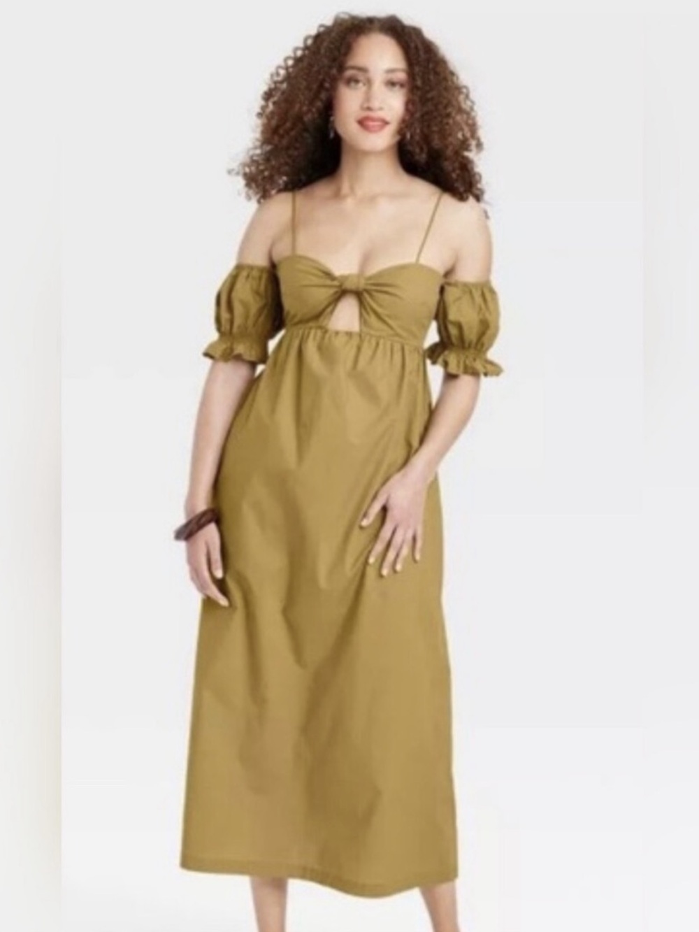 Universal Thread Cold Shoulder Cut Out Midi Dress Cotton in Olive Green Size XXL